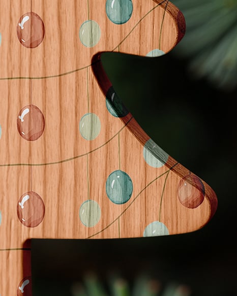 Wooden Toy on Christmas Tree Mockup