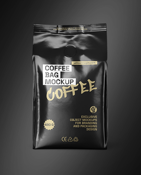 Glossy Coffee Bag with Valve Mockup