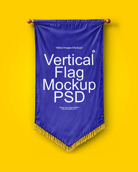 Vertical Flag With Wooden Pole Mockup