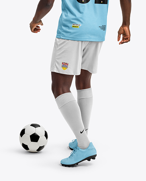 Afro-American Man Wearing Raglan Soccer Jersey and Shorts Mockup