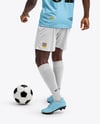 Afro-American Man Wearing Raglan Soccer Jersey and Shorts Mockup