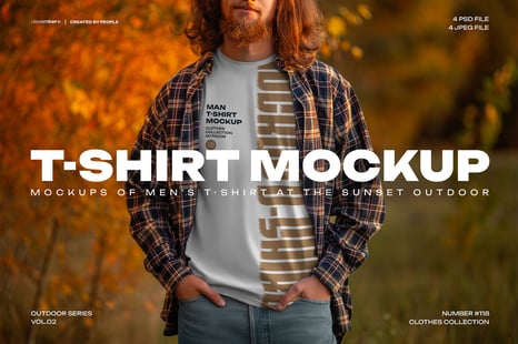 4 Mockups of Men's T-Shirt at the Sunset Outdoor. vol.02 - Apparel Mockups