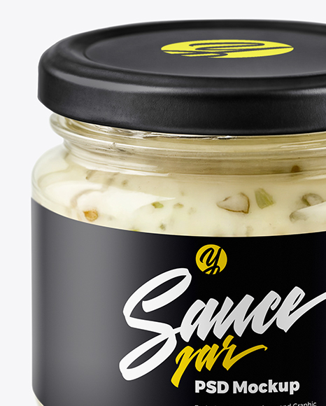 Glass Jar with Horseradish Sauce Mockup