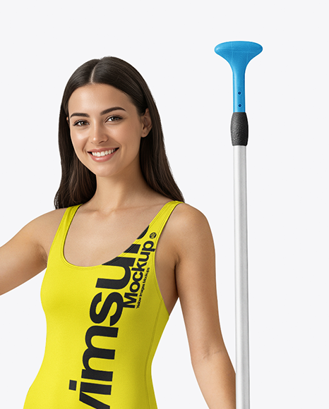 Woman Wearing Swimsuit with SUP Board Mockup