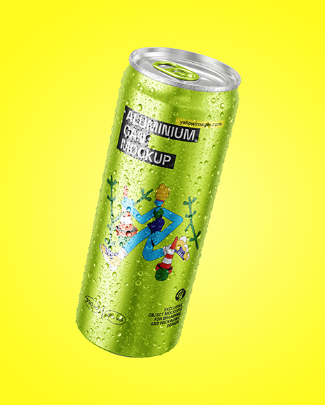 Aluminium Can With Water Drops Mockup
