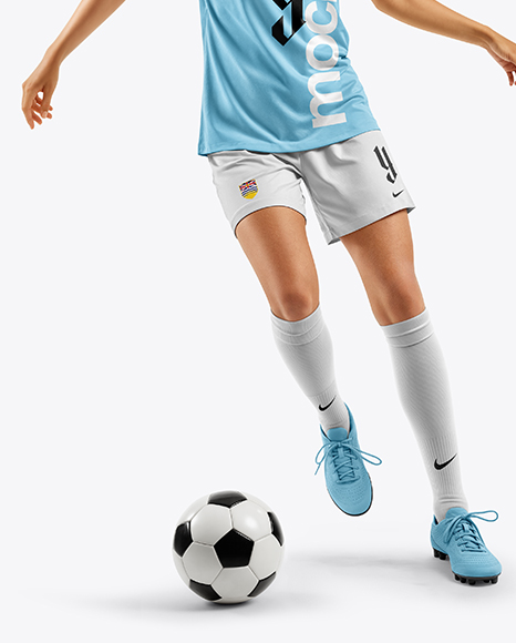 Female Soccer Player Wearing Jersey and Shorts Mockup