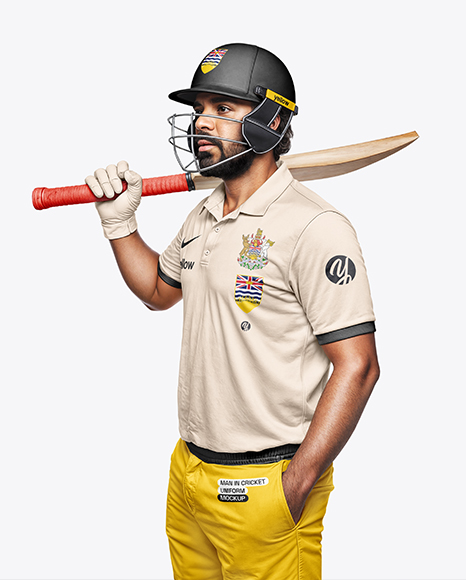 Indian Cricket Player Wearing a Polo Holding a Bat - Mens+Polo+Mockup+FrontView+Download+Mens+Polo+Mockup+...
