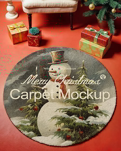 Round Carpet Next to Christmas Tree Mockup - Christmas mockup