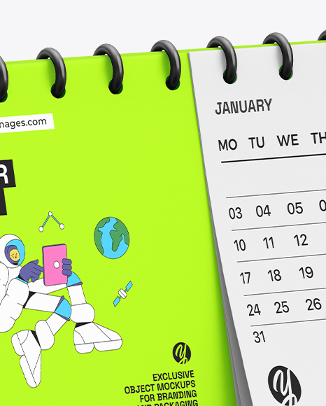 Desk Calendar Mockup – Half Side View