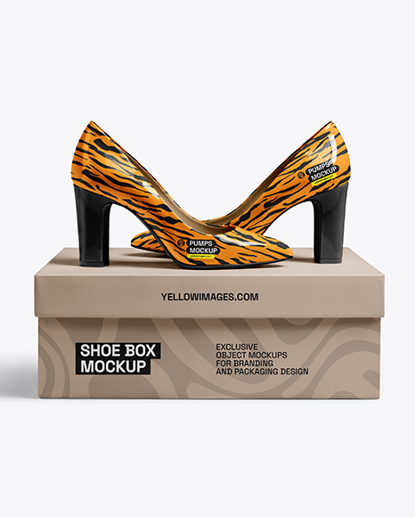 Block Heel Pumps with Shoe Box Mockup - Gift box mockup