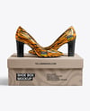 Block Heel Pumps with Shoe Box Mockup