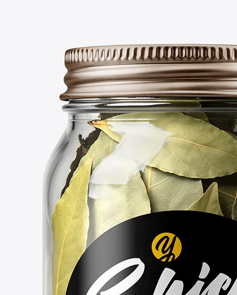 Glass Jar with Bay Leaves Mockup