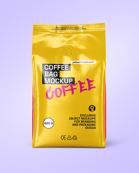 Glossy Coffee Bag with Valve Mockup