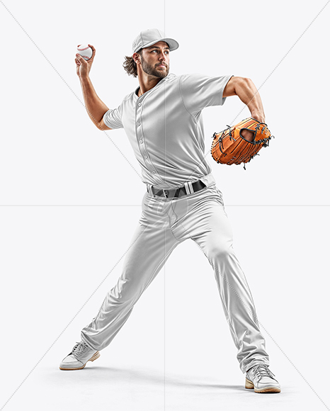 A Man Wearing a Full Pitcher Baseball Kit with Ball Mockup
