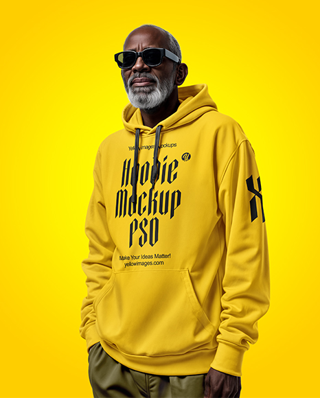 Elderly Black Man Wearing Hoodie and Sweatpants Mockup
