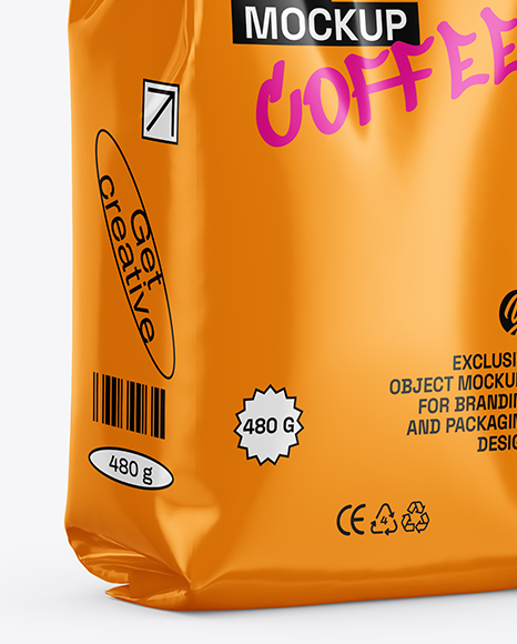 Glossy Coffee Bag Mockup - Half Side view