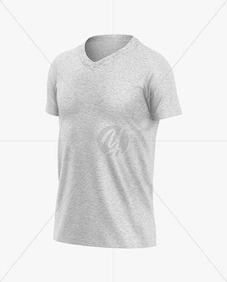Kids Heather V-Neck T-Shirt Mockup - Half Side View