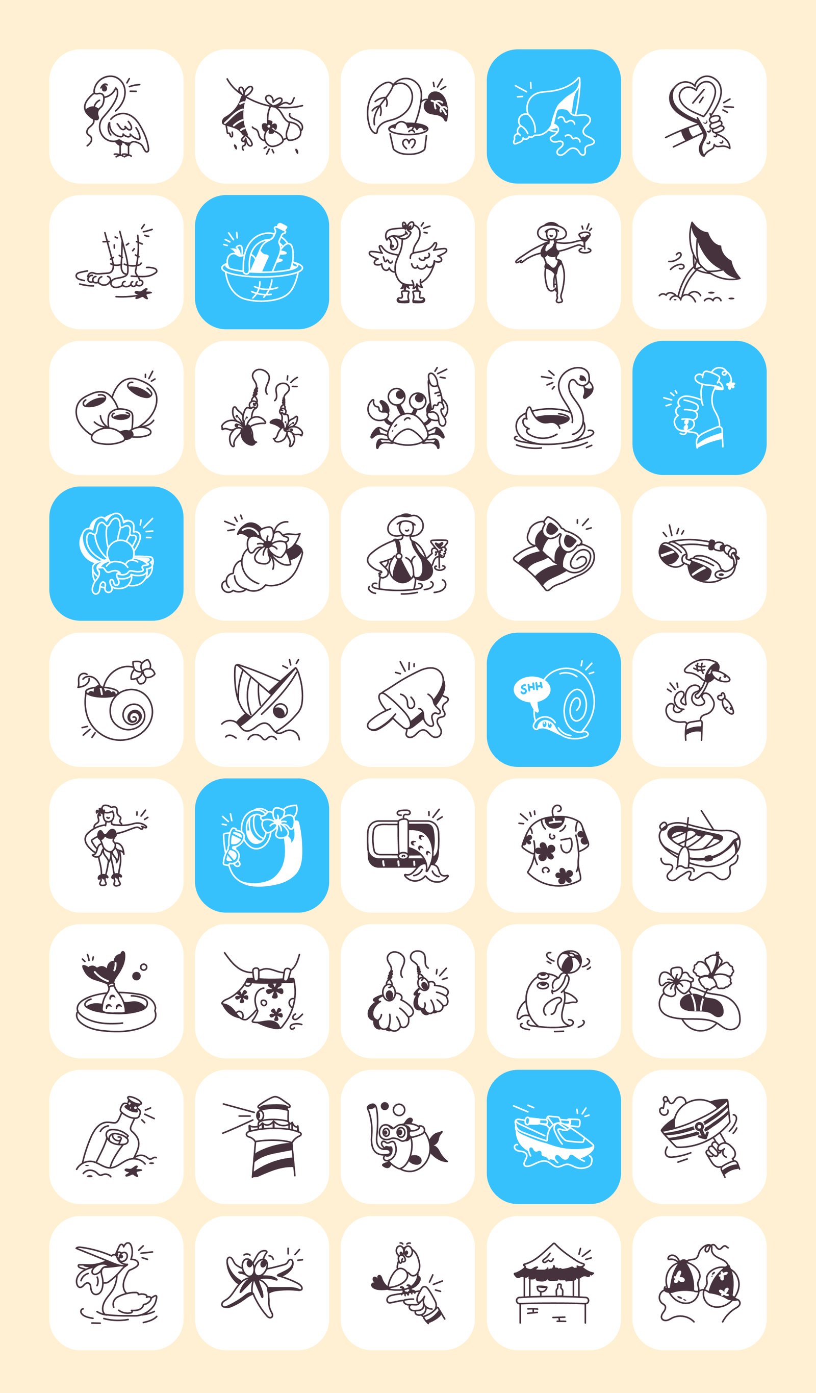 Tropical Beach and Ocean Doodles