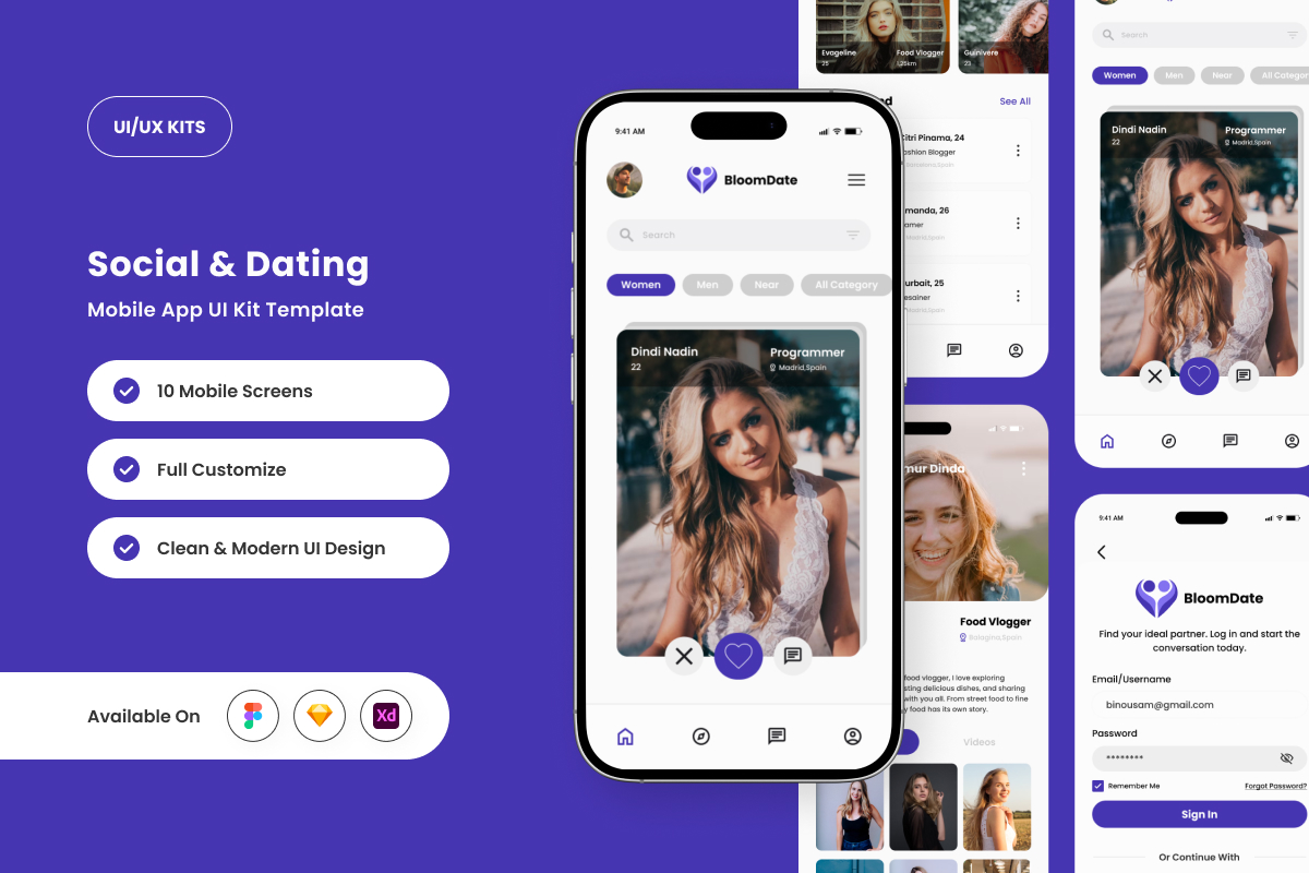 BloomDate - Modern &amp; Playful Dating App UI Kit