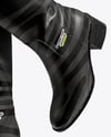 Pair of High-Knee Boots on Women's Legs with Dress Mockup
