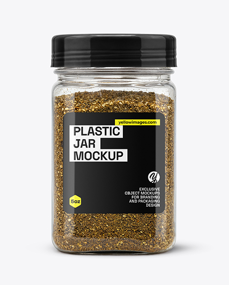 Square Plastic Jar with Za'atar Spice Mockup