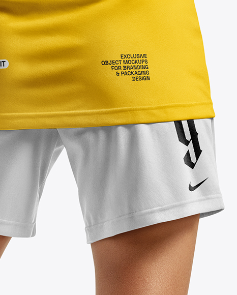 Female Soccer Player Wearing Jersey and Shorts Mockup