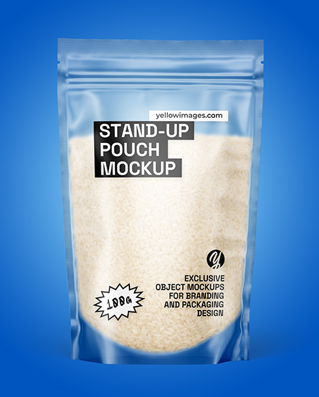 Frosted Stand-Up Pouch w/ Rice Mockup