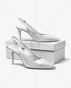 Pair of Glossy Slingbacks on Shoe Box Mockup