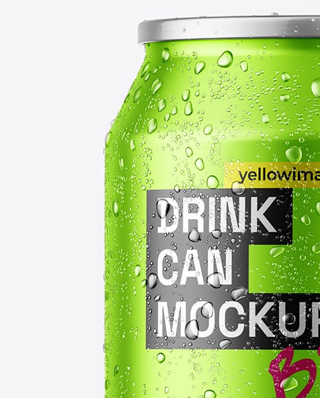 330ml Matte Metallic Can with Water Drops Mockup