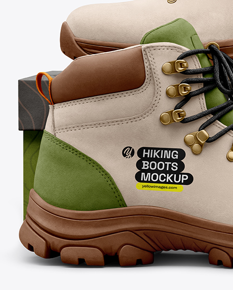 Hiking Boots with Shoe Box Mockup