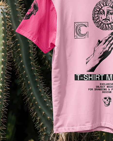 T-Shirt with Hanger on Cactus Background Mockup