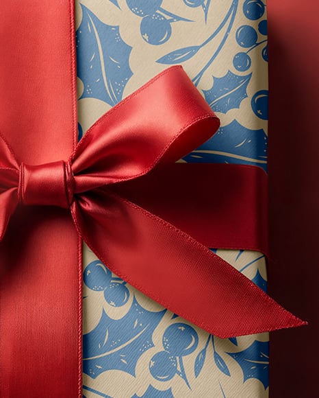 Square Gift Box with Red Bow Mockup