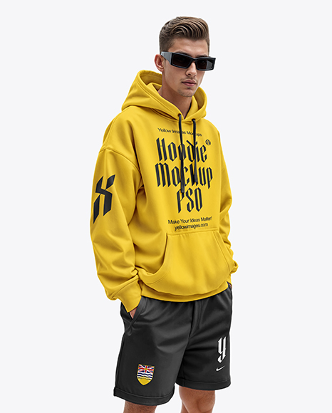 Young Man Wearing Oversize Hoodie and Shorts Mockup - Carhartt+Sweatshirts+without+Hoods+for+Men+|+Dungarees