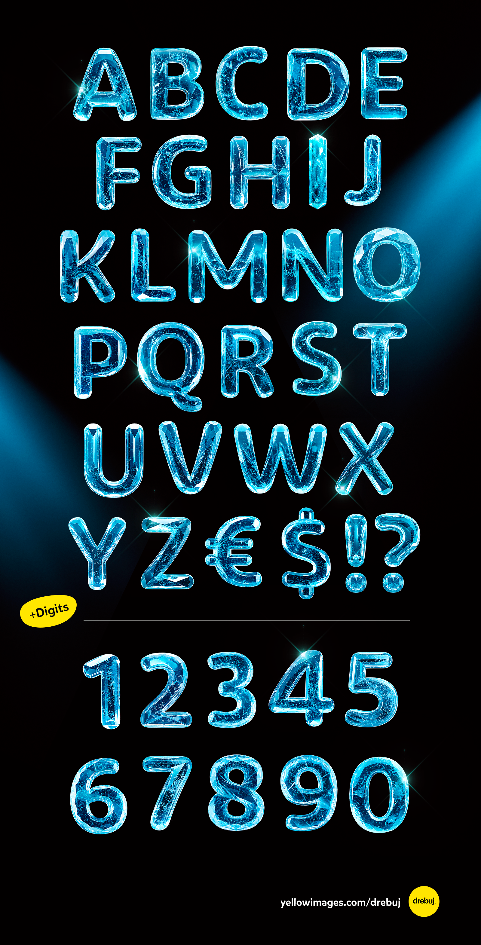 Ice Crystal Font: Geometric 3D Alphabet PNG