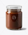 Glass Jar with Chocolate Fudge Sauce Mockup