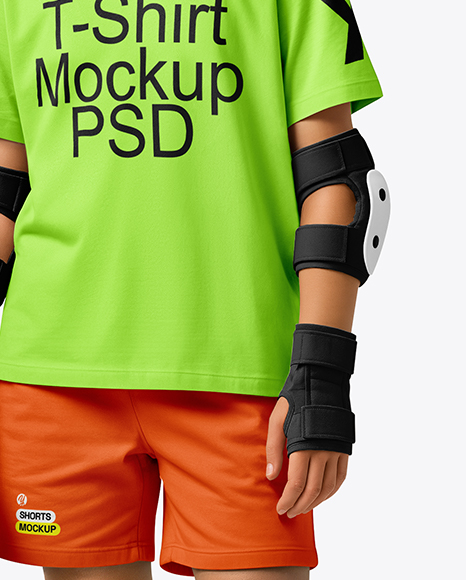 Girl in Protective Gear with Skateboard Mockup