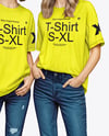 Two Young Women Wearing T-shirts and Jeans Mockup