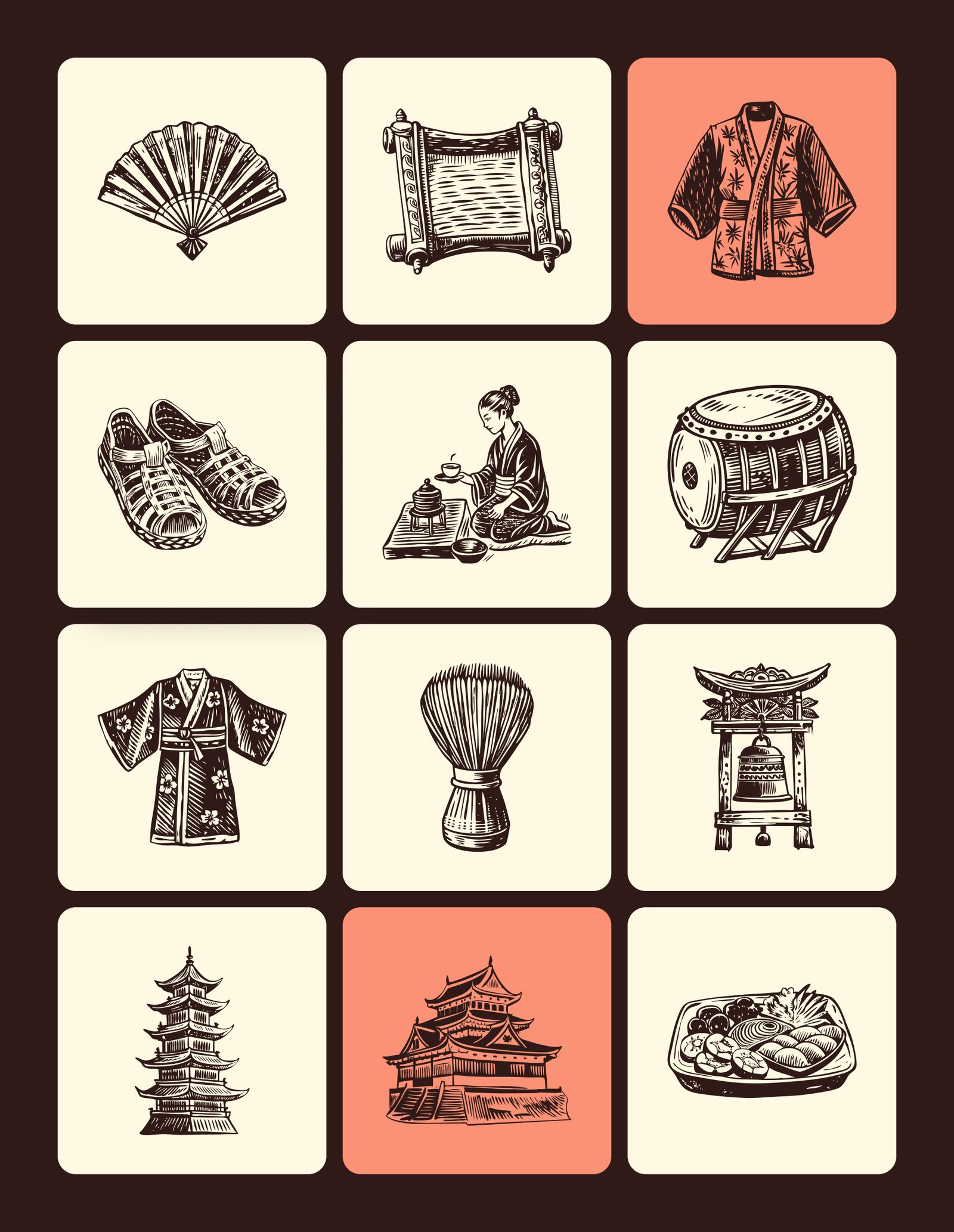 Vintage Japan Art Icon Set