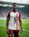 Soccer Player Wearing a Crew Neck Jersey and Shorts at the Stadium Mockup