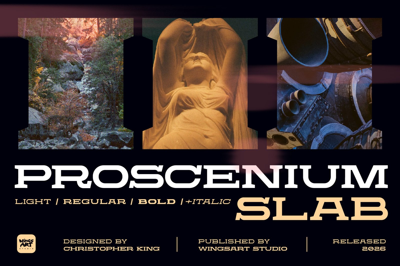 Proscenium Slab - An Ultra-Wide Title Font Designed for Cinema