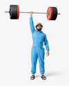 Powerlifter Wearing Janitor Uniform and Cap with Barbell Mockup