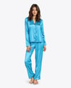 Woman Wearing Pajamas with Pants and Long Sleeve Shirt Mockup