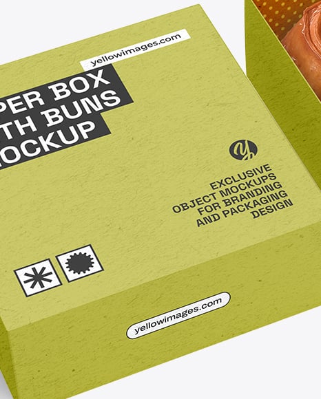 Opened Kraft Box with Cinnamon Buns Mockup