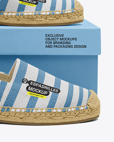 Pair of Women's Espadrilles with Shoe Box Mockup