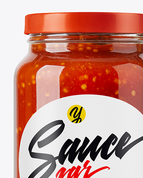 Glass Jar Filled Fermented Red Hot Pepper Sauce Mockup