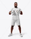 Black Male UFC Fighter Wearing T-Shirt & Shorts Mockup