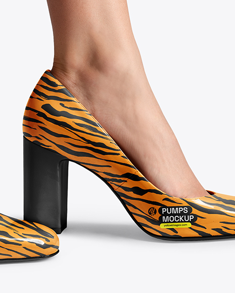 Block Heel Pumps on Woman's Legs Mockup