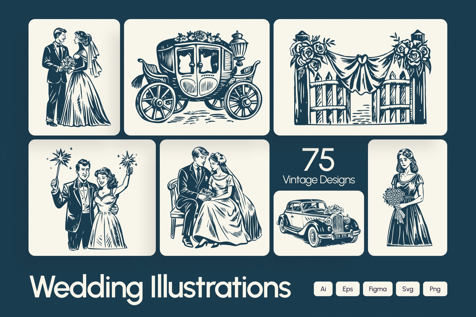 Vintage Wedding Illustration Set