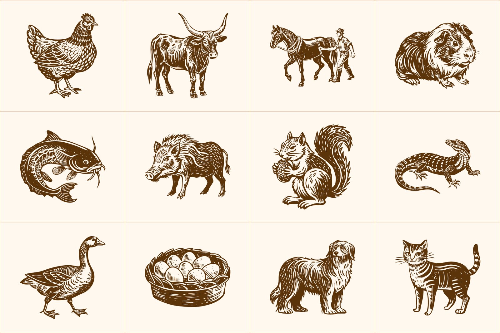 Vintage Farm Animals Illustration Set