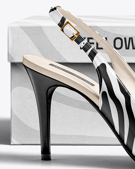 Glossy Slingback with Shoe Box Mockup